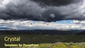  Presentation with thunderstorm - Cool new presentation theme with hilltop-view-of-thunderstorm-above backdrop and a tawny brown colored foreground