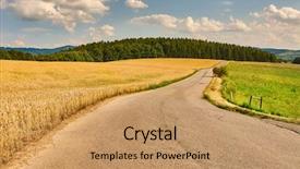  Presentation with agricultural - PPT layouts consisting of hilly - narrow road through agricultural fields background and a coral colored foreground