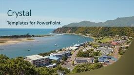  Presentation with new zealand - Presentation design enhanced with hilly - new zealand landscape bay background and a light blue colored foreground
