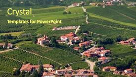  Presentation with green hills - Beautiful slide deck featuring hilly - small town among green vineyards backdrop and a tawny brown colored foreground