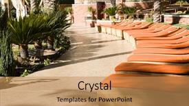  Presentation with luxury resort - Beautiful PPT theme featuring hilton hotel - lounge chairs at a luxury backdrop and a coral colored foreground