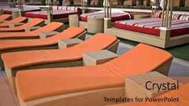  Presentation with luxury resort - Amazing PPT layouts having hilton - lounge chairs at a luxury backdrop and a red colored foreground
