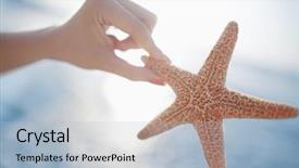  Presentation with being a single woman - Audience pleasing slide deck consisting of all star - woman holding starfish backdrop and a light blue colored foreground