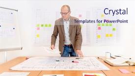  Presentation with contractor - Cool new PPT theme with him there is a planning backdrop and a sky blue colored foreground
