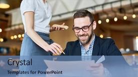  Presentation with cafe - Audience pleasing PPT theme consisting of him to order something special backdrop and a teal colored foreground