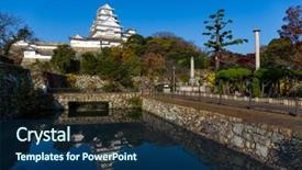  Presentation with sunshine - Amazing PPT theme having himeji-castle-with-sunshine backdrop and a navy blue colored foreground