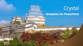  Presentation with japan castle - Presentation design having himeji-japan-at-himeji-castle background and a teal colored foreground