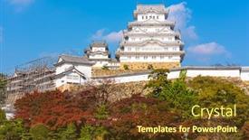  Presentation with japan castle - Audience pleasing presentation theme consisting of himeji-japan-at-himeji-castle backdrop and a tawny brown colored foreground