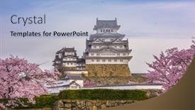  Presentation with japan cherry blossom - Presentation design enhanced with himeji-japan-at-himeji-castle background and a light blue colored foreground