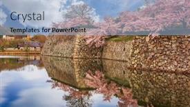  Presentation with japan castle - Presentation theme featuring himeji-japan-at-himeji-castle background and a light blue colored foreground