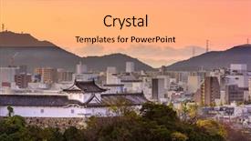 Presentation with japan castle - PPT theme featuring himeji japan cityscape and castle background and a coral colored foreground