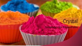  Presentation with holi - Slide deck enhanced with hindi - vivid colorful holi dye powder background and a crimson colored foreground
