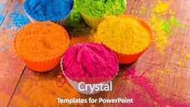  Presentation with holi - Amazing PPT theme having hindi - vivid colorful holi dye powder backdrop and a crimson colored foreground