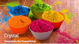  Presentation with holi - Slide set featuring hindi - vivid colorful holi dye powder background and a crimson colored foreground