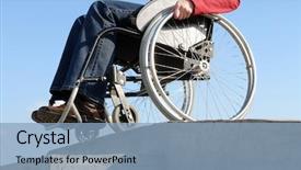  Presentation with concrete pouring during commercial concreting - Presentation theme with hindrance - closeup of wheelchair woman going background and a light blue colored foreground