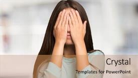  Presentation with eyes - Slide set consisting of hindrance - woman covering her face background and a coral colored foreground