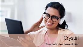  Presentation with computer music - Cool new slide deck with hindu books - people technology and leisure concept backdrop and a  colored foreground