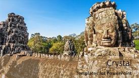  Presentation with faces - Colorful PPT theme enhanced with faces of ancient bayon temple backdrop and a coral colored foreground