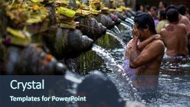  Presentation with temple - Beautiful slide set featuring balinese culture - man washes his face backdrop and a ocean colored foreground
