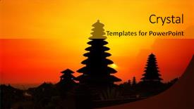  Presentation with pura hindu - Colorful PPT theme enhanced with hindu buildings at sunset background backdrop and a light gray colored foreground