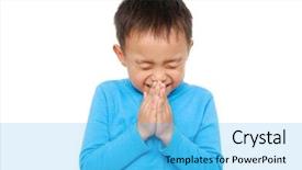  Presentation with devotion - PPT theme with hindu devotion - boy praying background and a light blue colored foreground