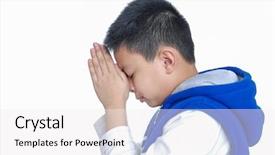  Presentation with kneel praying - Slide set featuring hindu devotion - portrait of boy praying background and a white colored foreground