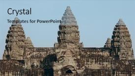 Presentation with telecommunication towers tv antennas - Theme with hindu devotion - towers of angkor wat background and a light blue colored foreground