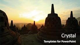  Presentation with stupa - PPT theme featuring hindu gods - silhouette of ancient stupa borobudur background and a black colored foreground