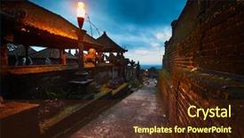  Presentation with hindu gods - Beautiful PPT layouts featuring hindu gods - small street in balinese temple backdrop and a tawny brown colored foreground