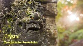  Presentation with bali statue - Colorful slide deck enhanced with hindu gods - traditional guard demon statue carved backdrop and a tawny brown colored foreground