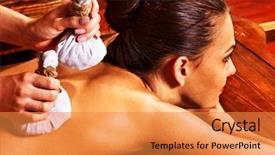  Presentation with rice - Presentation featuring hindu medicine - woman having ayurvedic massage background and a gold colored foreground