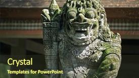  Presentation with bali temple - Slide set enhanced with beautiful depiction - statues and carvings depicting demons background and a tawny brown colored foreground