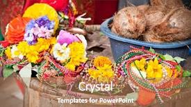  Presentation with holi - PPT theme enhanced with hindu om - floral arrangment for holi festival background and a coral colored foreground