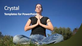  Presentation with hindu - Cool new PPT layouts with hindu om - woman meditating in prayer position backdrop and a ocean colored foreground