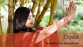  Presentation with indian woman - Cool new PPT layouts with hindu religion - indian woman praying backdrop and a red colored foreground