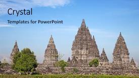  Presentation with borobudur temple - Presentation theme with hindu temple prambanan indonesia java background and a light blue colored foreground