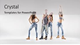  Presentation with hip hop dancing - Slide set consisting of young handsome couple dancing hip background and a light gray colored foreground
