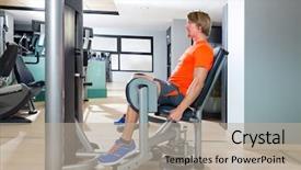  Presentation with hip - Cool new presentation with hip abduction blond man exercise at gym indoor opening legs workout backdrop and a mint green colored foreground