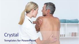  Presentation with doctor office - PPT layouts enhanced with doctor examining her patient back background and a sky blue colored foreground