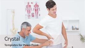  Presentation with doctor office - Presentation design consisting of hip pain - doctor examining his patient back background and a coral colored foreground