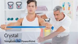  Presentation with doctor office - Beautiful PPT layouts featuring doctor examining his patient back backdrop and a light blue colored foreground