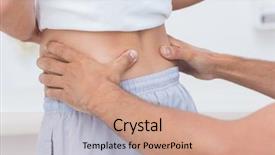  Presentation with exercise doctor - Cool new slide deck with corrective exercise - doctor examining his patient back backdrop and a coral colored foreground