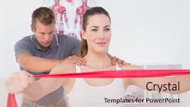  Presentation with doctor and patient medical consultation - Amazing PPT theme having physiotherapy exercise - doctor examining his patient back backdrop and a  colored foreground