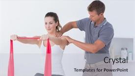  Presentation with doctor office - Theme having doctor examining his patient back background and a light gray colored foreground