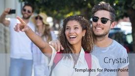  Presentation with hip - Cool new slides with hip couple pointing somewhere in the city backdrop and a light blue colored foreground