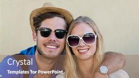  Presentation with hip - PPT theme having hip couple with sunglasses smiling at the camera background and a coral colored foreground