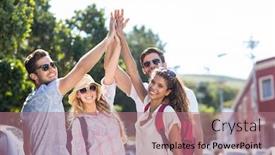  Presentation with hip - Slides enhanced with hip friends doing high-five in the city background and a coral colored foreground