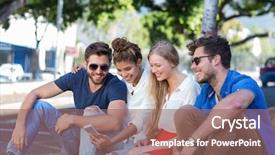  Presentation with hip - Slide deck consisting of hip friends looking at smartphone background and a violet colored foreground