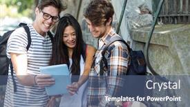  Presentation with hip - Theme having hip friends looking at tablet on the street background and a ocean colored foreground