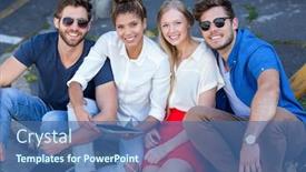  Presentation with hip - Cool new theme with hip friends looking at tablet and sitting on sidewalk in the city backdrop and a ocean colored foreground